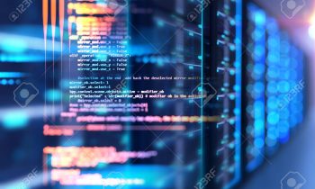 server room 3d illustration with node base programming data  design element.concept of big data storage and  cloud computing technology.